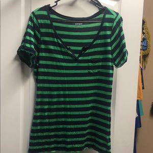 Express green and navy striped pocket tee